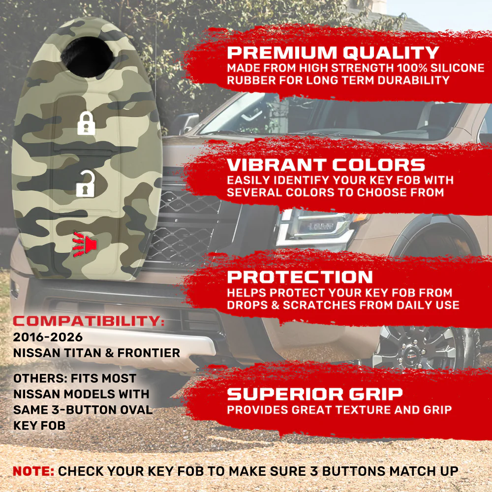 Nissan 16-26 Titan & Frontier 1-Piece 100% Silicone Rubber 3-Button & 4-Button Key Fob Cover - Multiple Colors - Image 14