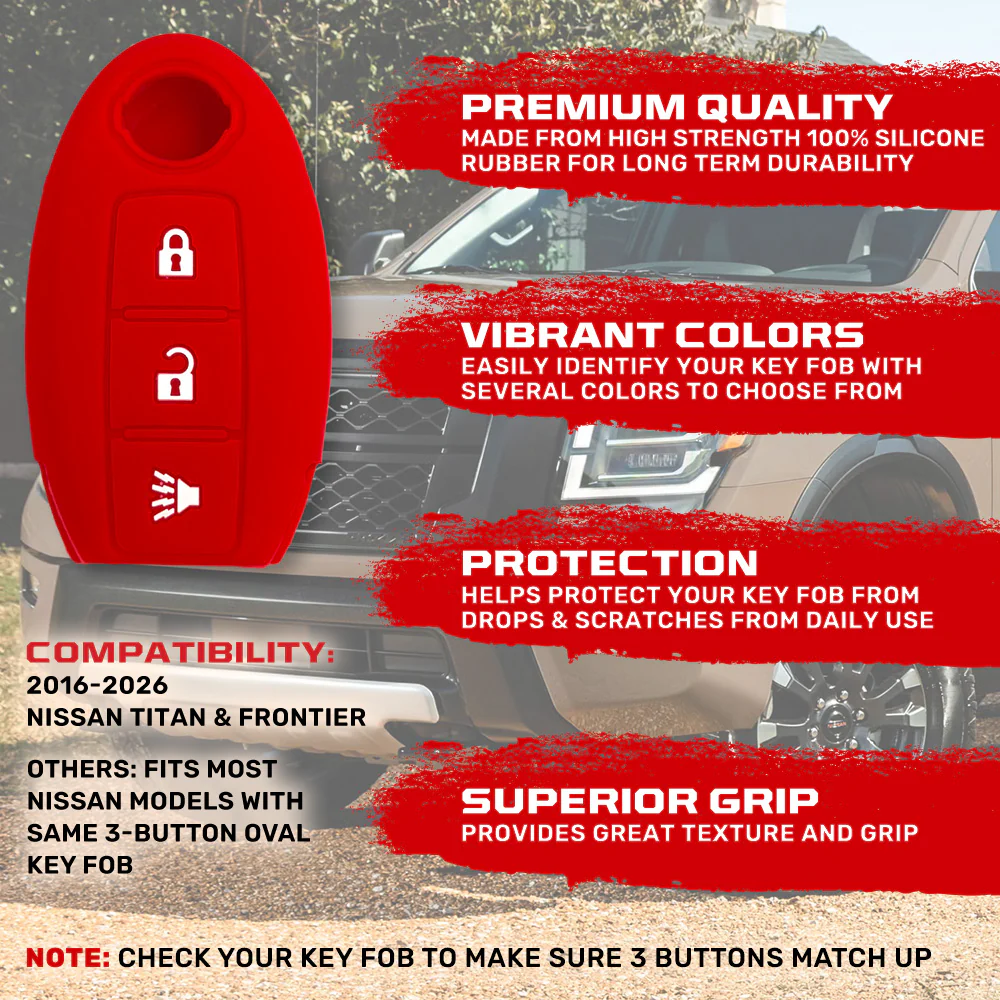Nissan 16-26 Titan & Frontier 1-Piece 100% Silicone Rubber 3-Button & 4-Button Key Fob Cover - Multiple Colors - Image 20