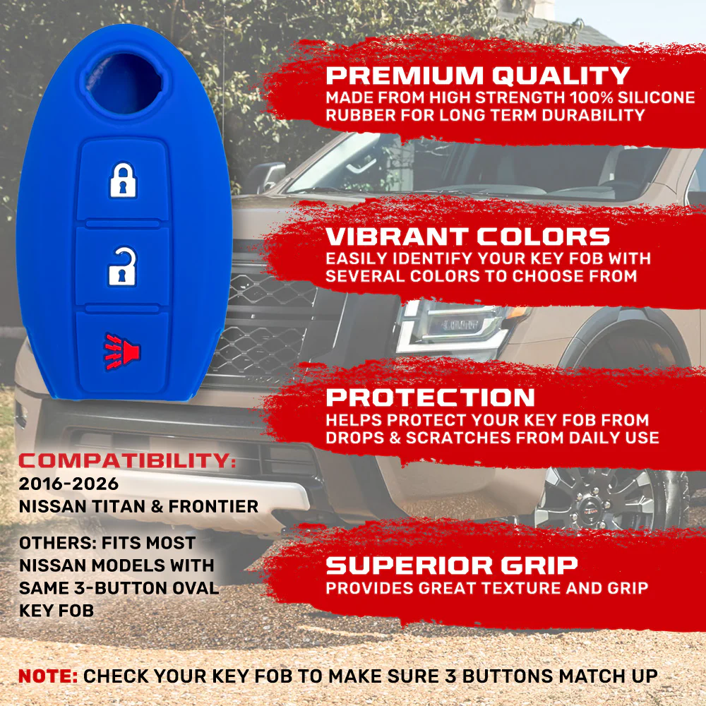 Nissan 16-26 Titan & Frontier 1-Piece 100% Silicone Rubber 3-Button & 4-Button Key Fob Cover - Multiple Colors - Image 23