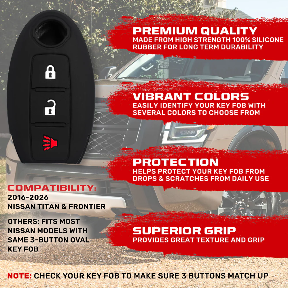 Nissan 16-26 Titan & Frontier 1-Piece 100% Silicone Rubber 3-Button & 4-Button Key Fob Cover - Multiple Colors - Image 3