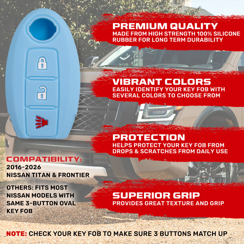 Nissan 16-26 Titan & Frontier 1-Piece 100% Silicone Rubber 3-Button & 4-Button Key Fob Cover - Multiple Colors - Image 34