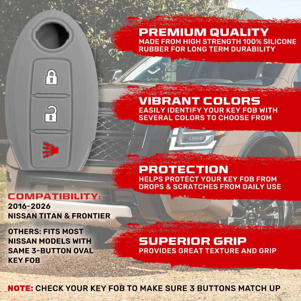 Nissan 16-26 Titan & Frontier 1-Piece 100% Silicone Rubber 3-Button & 4-Button Key Fob Cover - Multiple Colors - Image 41