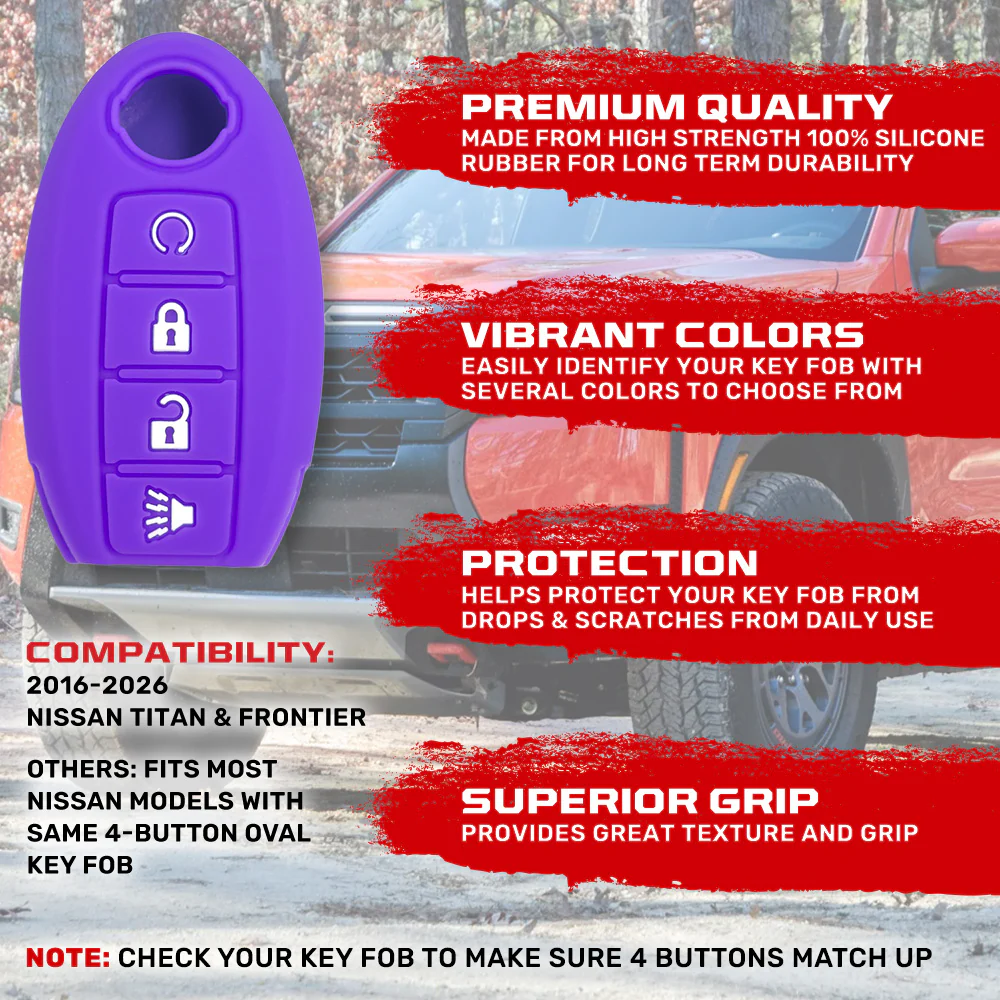 Nissan 16-26 Titan & Frontier 1-Piece 100% Silicone Rubber 3-Button & 4-Button Key Fob Cover - Multiple Colors - Image 48