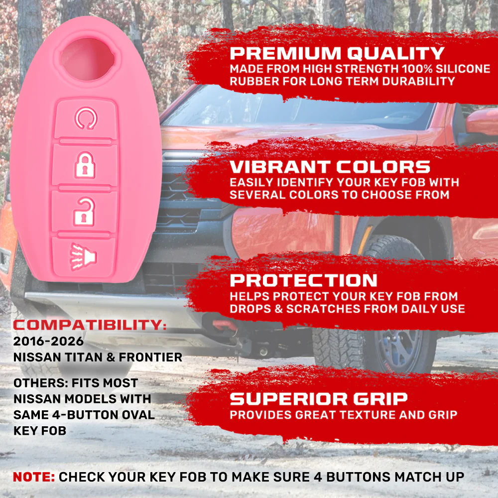 Nissan 16-26 Titan & Frontier 1-Piece 100% Silicone Rubber 3-Button & 4-Button Key Fob Cover - Multiple Colors - Image 51