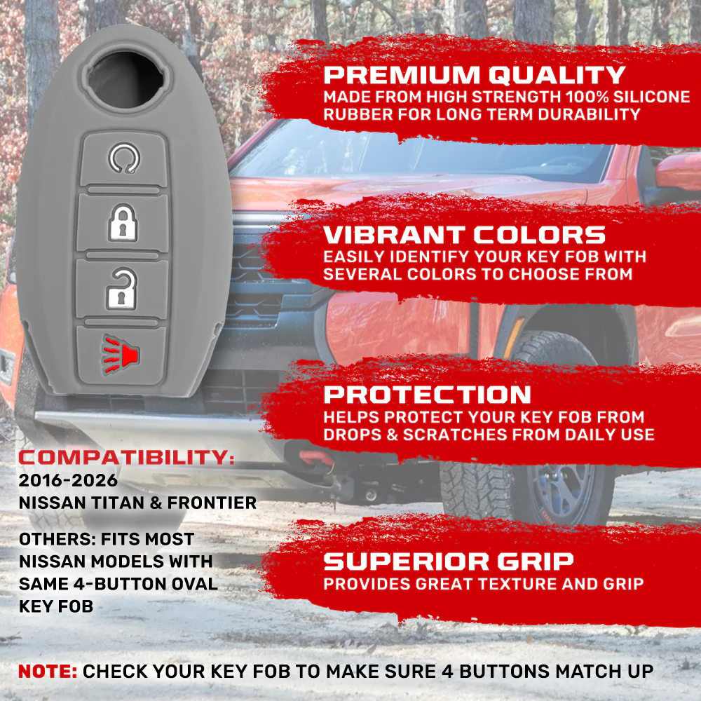 Nissan 16-26 Titan & Frontier 1-Piece 100% Silicone Rubber 3-Button & 4-Button Key Fob Cover - Multiple Colors - Image 55