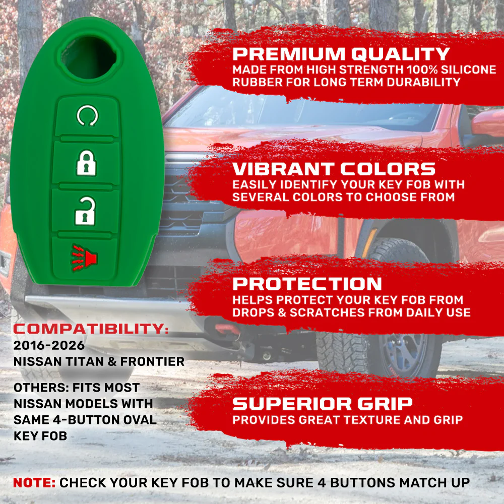 Nissan 16-26 Titan & Frontier 1-Piece 100% Silicone Rubber 3-Button & 4-Button Key Fob Cover - Multiple Colors - Image 57
