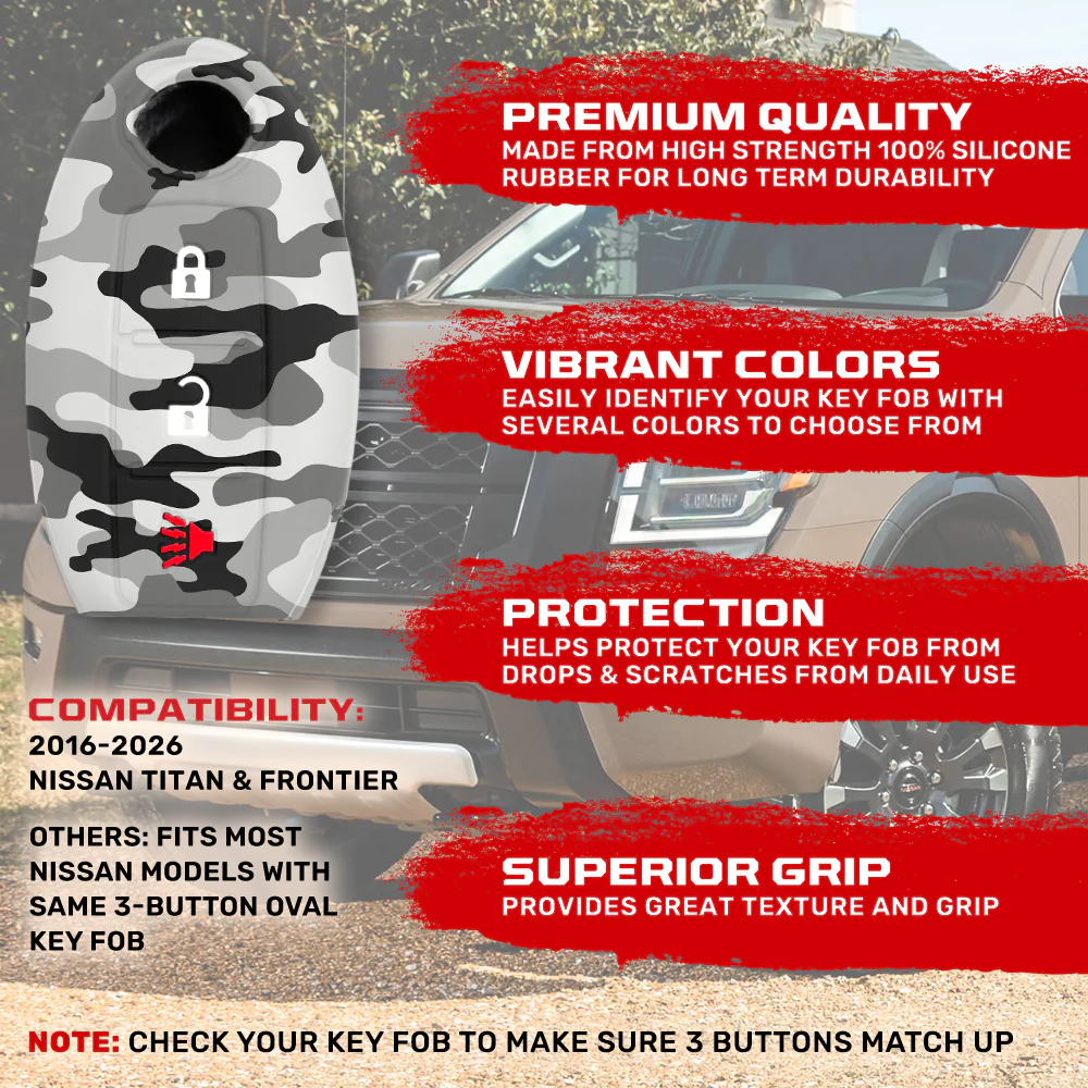 Nissan 16-26 Titan & Frontier 1-Piece 100% Silicone Rubber 3-Button & 4-Button Key Fob Cover - Multiple Colors - Image 6