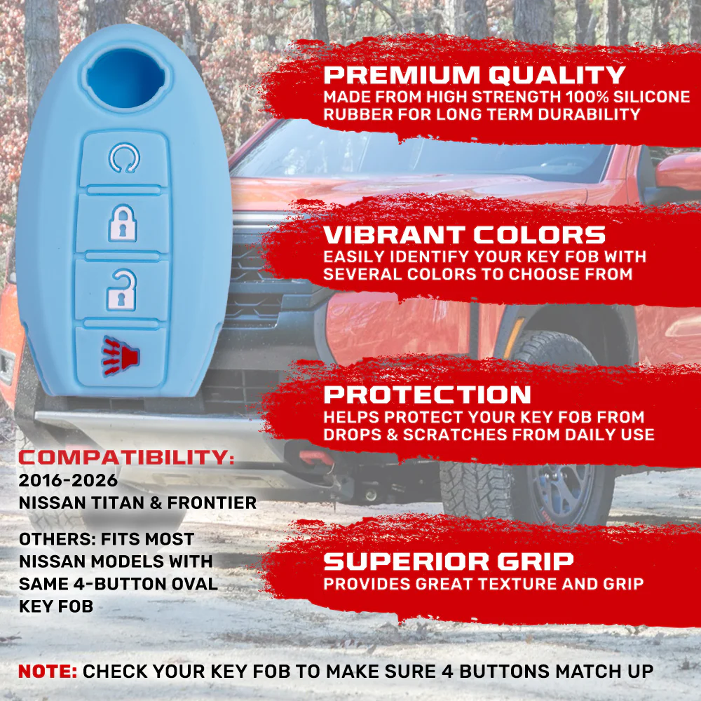 Nissan 16-26 Titan & Frontier 1-Piece 100% Silicone Rubber 3-Button & 4-Button Key Fob Cover - Multiple Colors - Image 60