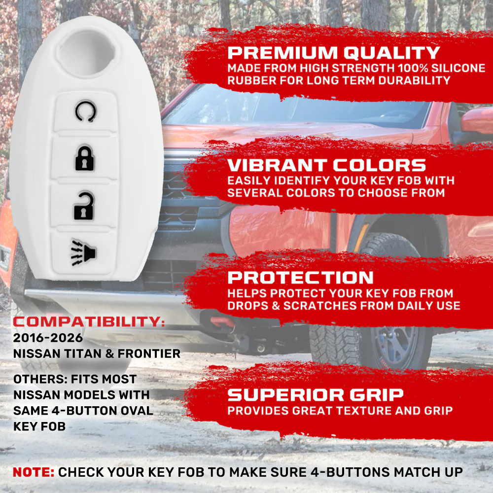 Nissan 16-26 Titan & Frontier 1-Piece 100% Silicone Rubber 3-Button & 4-Button Key Fob Cover - Multiple Colors - Image 64