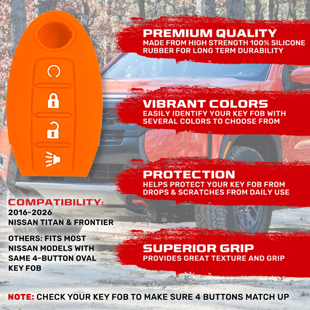 Nissan 16-26 Titan & Frontier 1-Piece 100% Silicone Rubber 3-Button & 4-Button Key Fob Cover - Multiple Colors - Image 71