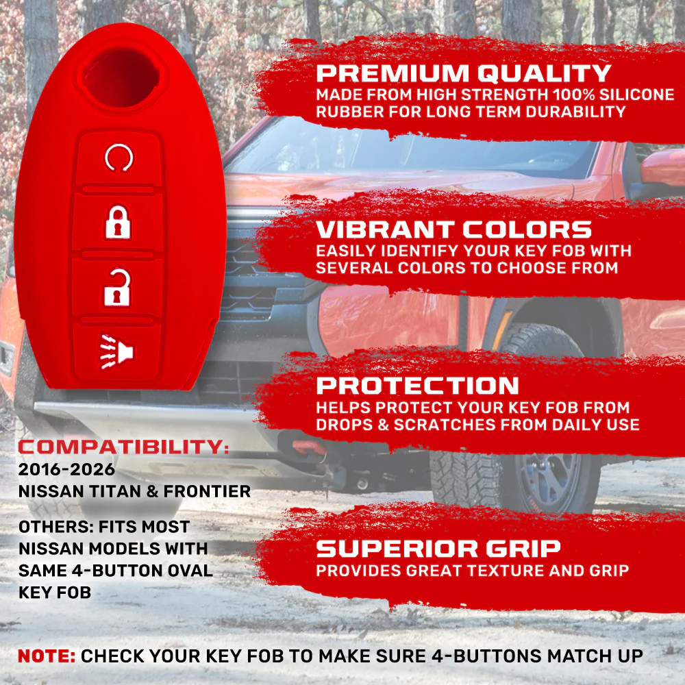 Nissan 16-26 Titan & Frontier 1-Piece 100% Silicone Rubber 3-Button & 4-Button Key Fob Cover - Multiple Colors - Image 76