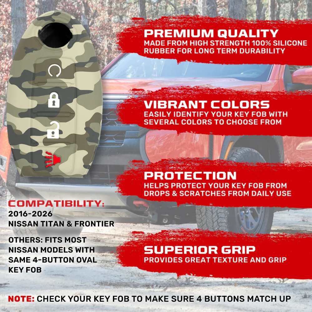 Nissan 16-26 Titan & Frontier 1-Piece 100% Silicone Rubber 3-Button & 4-Button Key Fob Cover - Multiple Colors - Image 82
