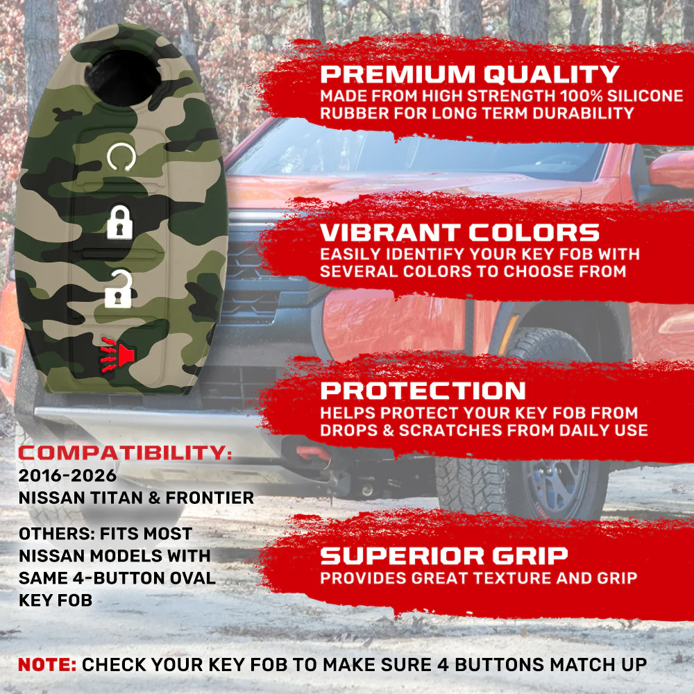 Nissan 16-26 Titan & Frontier 1-Piece 100% Silicone Rubber 3-Button & 4-Button Key Fob Cover - Multiple Colors - Image 86