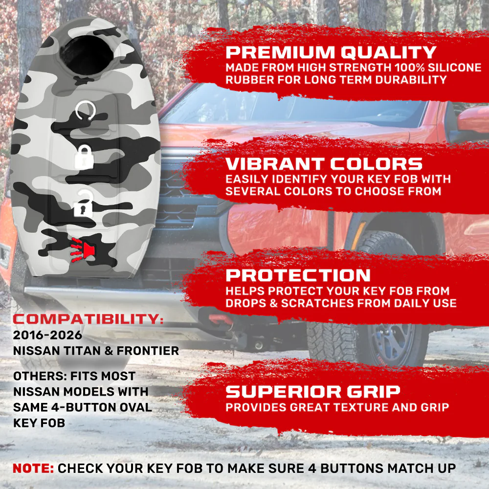 Nissan 16-26 Titan & Frontier 1-Piece 100% Silicone Rubber 3-Button & 4-Button Key Fob Cover - Multiple Colors - Image 87