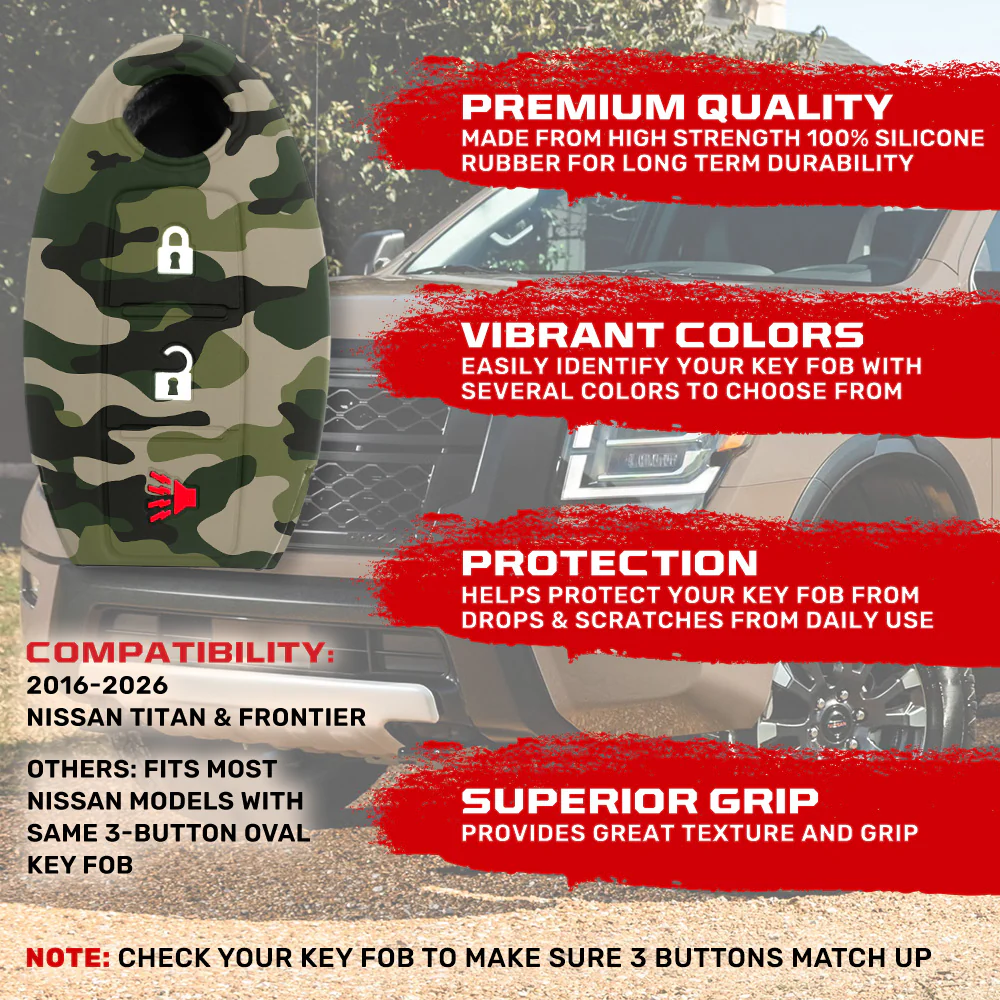 Nissan 16-26 Titan & Frontier 1-Piece 100% Silicone Rubber 3-Button & 4-Button Key Fob Cover - Multiple Colors - Image 9