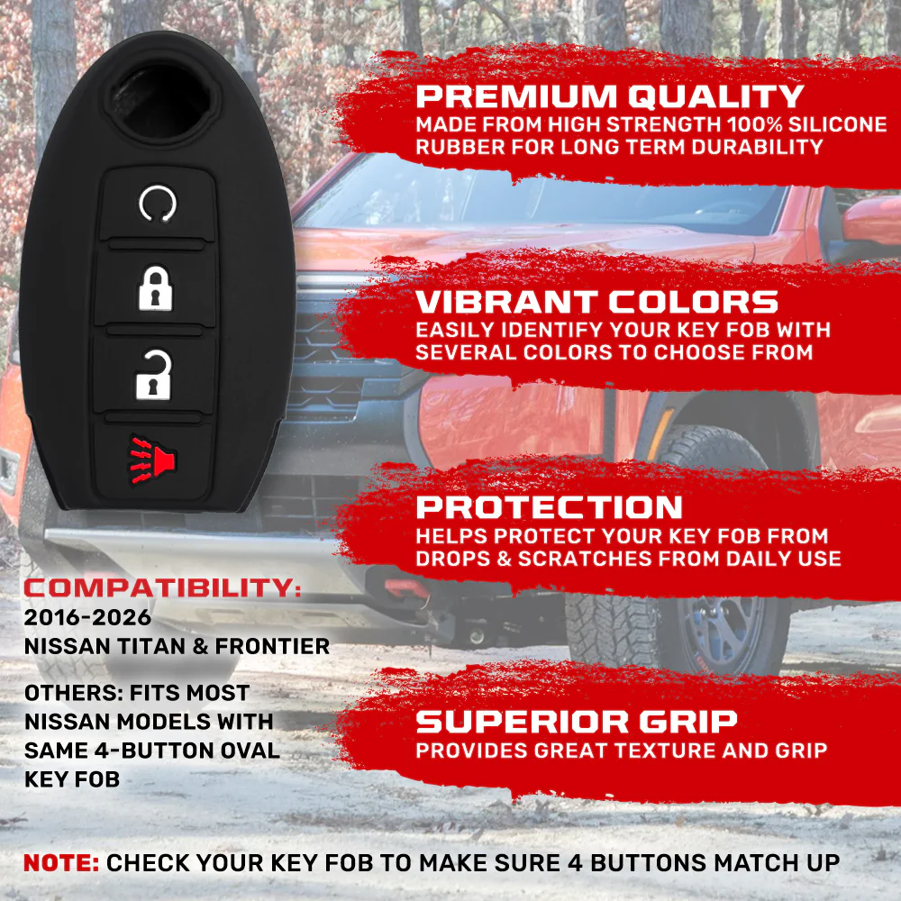Nissan 16-26 Titan & Frontier 1-Piece 100% Silicone Rubber 3-Button & 4-Button Key Fob Cover - Multiple Colors - Image 92