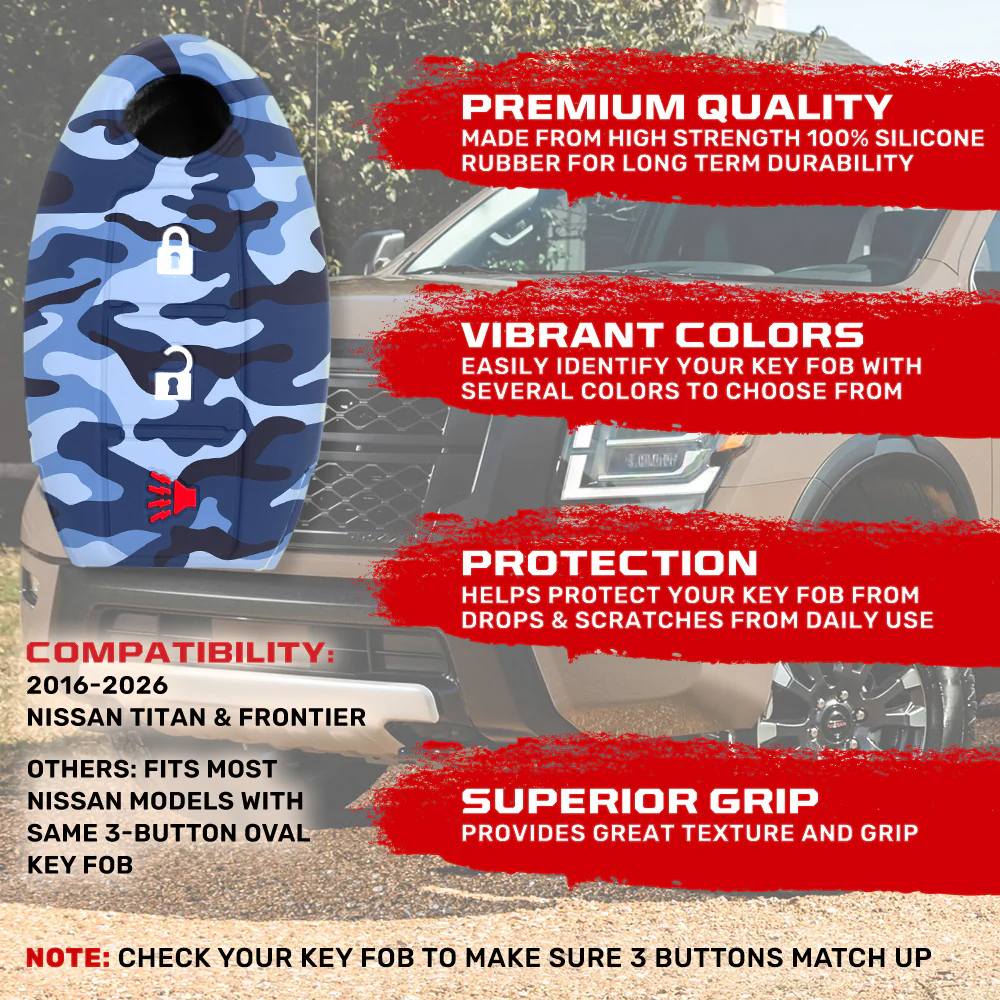 Nissan 16-26 Titan & Frontier 1-Piece 100% Silicone Rubber 3-Button & 4-Button Key Fob Cover - Multiple Colors - Image 95