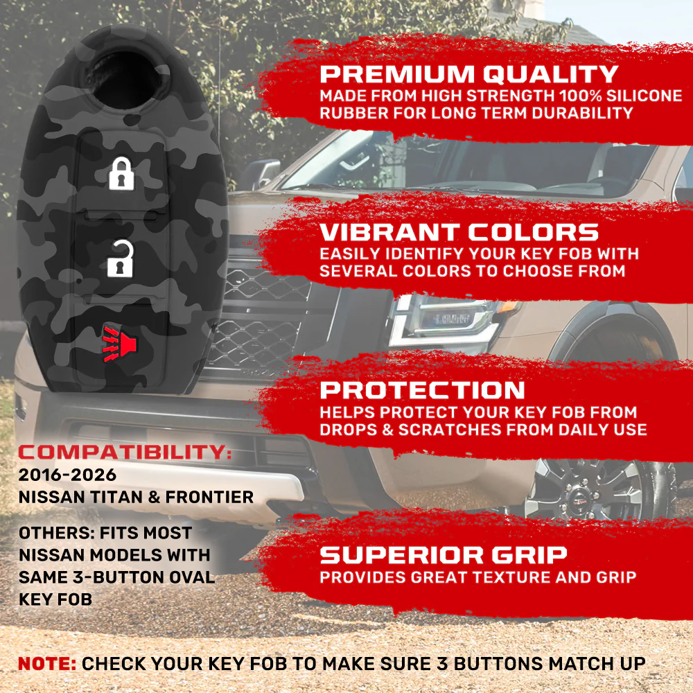 Nissan 16-26 Titan & Frontier 1-Piece 100% Silicone Rubber 3-Button & 4-Button Key Fob Cover - Multiple Colors - Image 97