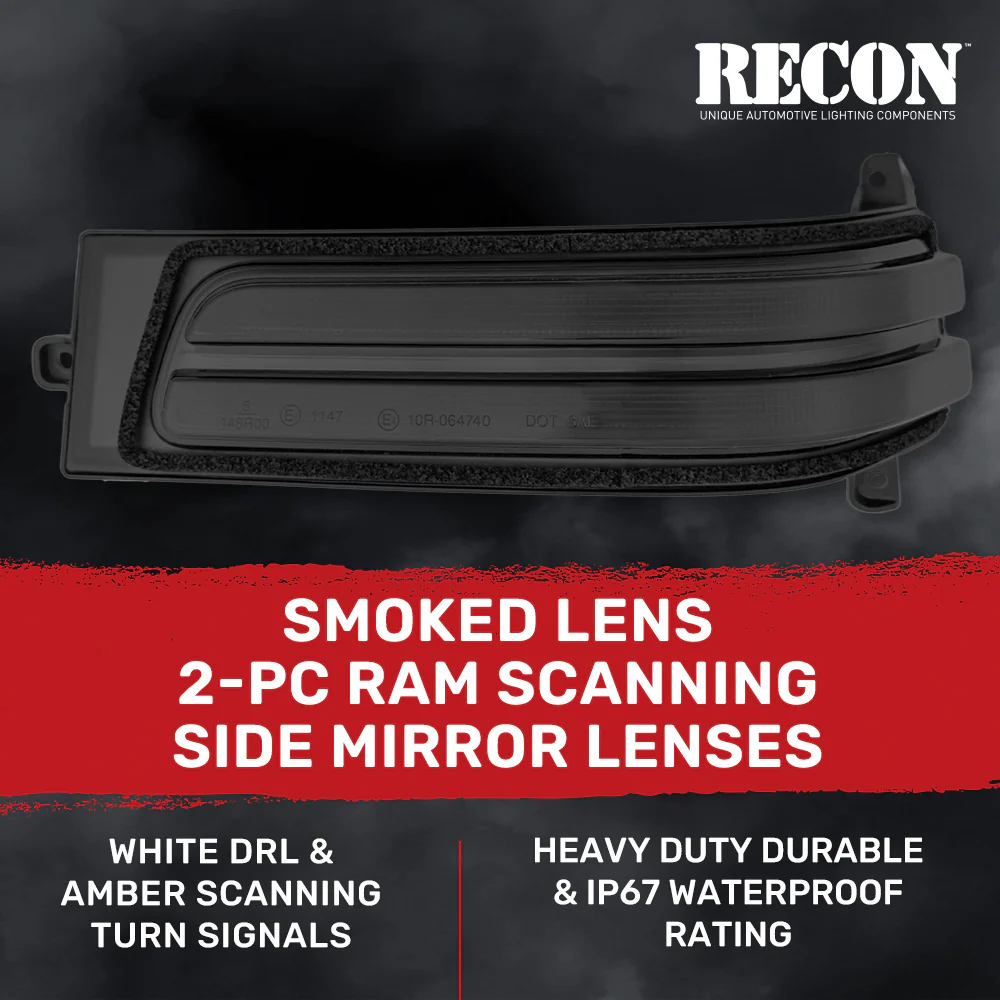 RAM 23-25 2500/3500 Side Mirror Lenses Ultra Bright LED White DRL & Amber Scanning Turn Signals - Multiple Lens - Image 4