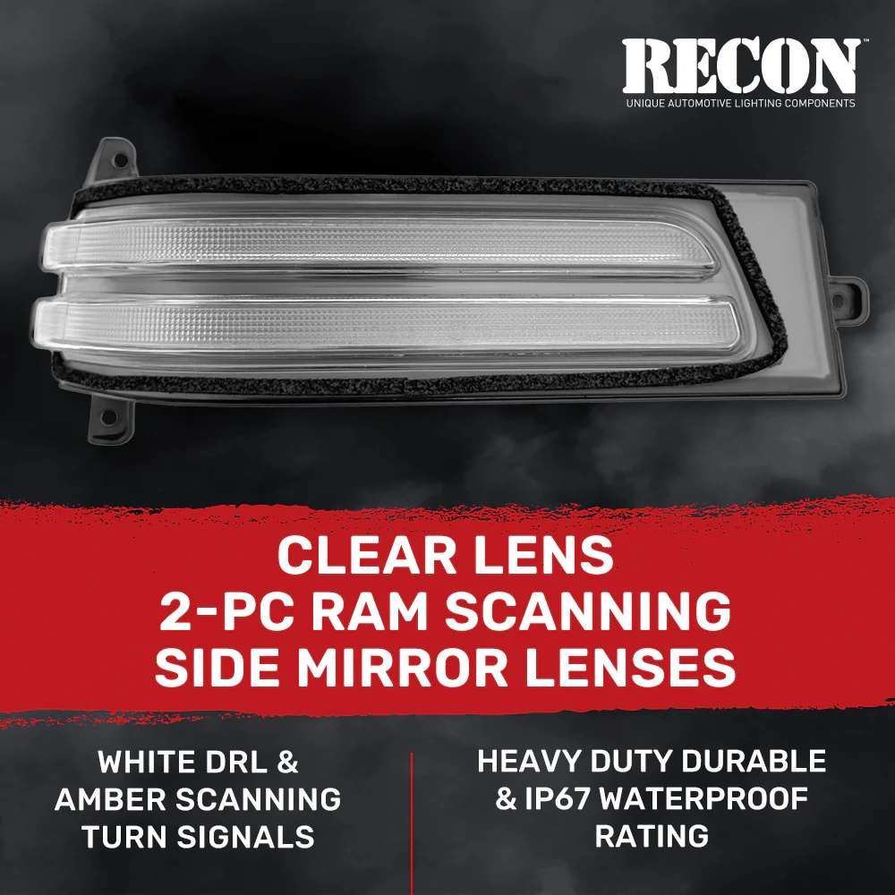 RAM 23-25 2500/3500 Side Mirror Lenses Ultra Bright LED White DRL & Amber Scanning Turn Signals - Multiple Lens - Image 7