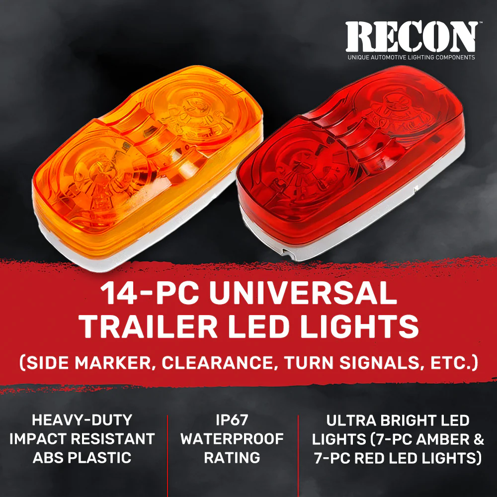 RECON 14-Pc Trailer Clearance Side Marker Running Lights Turn Signals 4" Lights with Ultra Bright 7 Red & 7 Amber LED Lights - Multiple Lens - Image 10