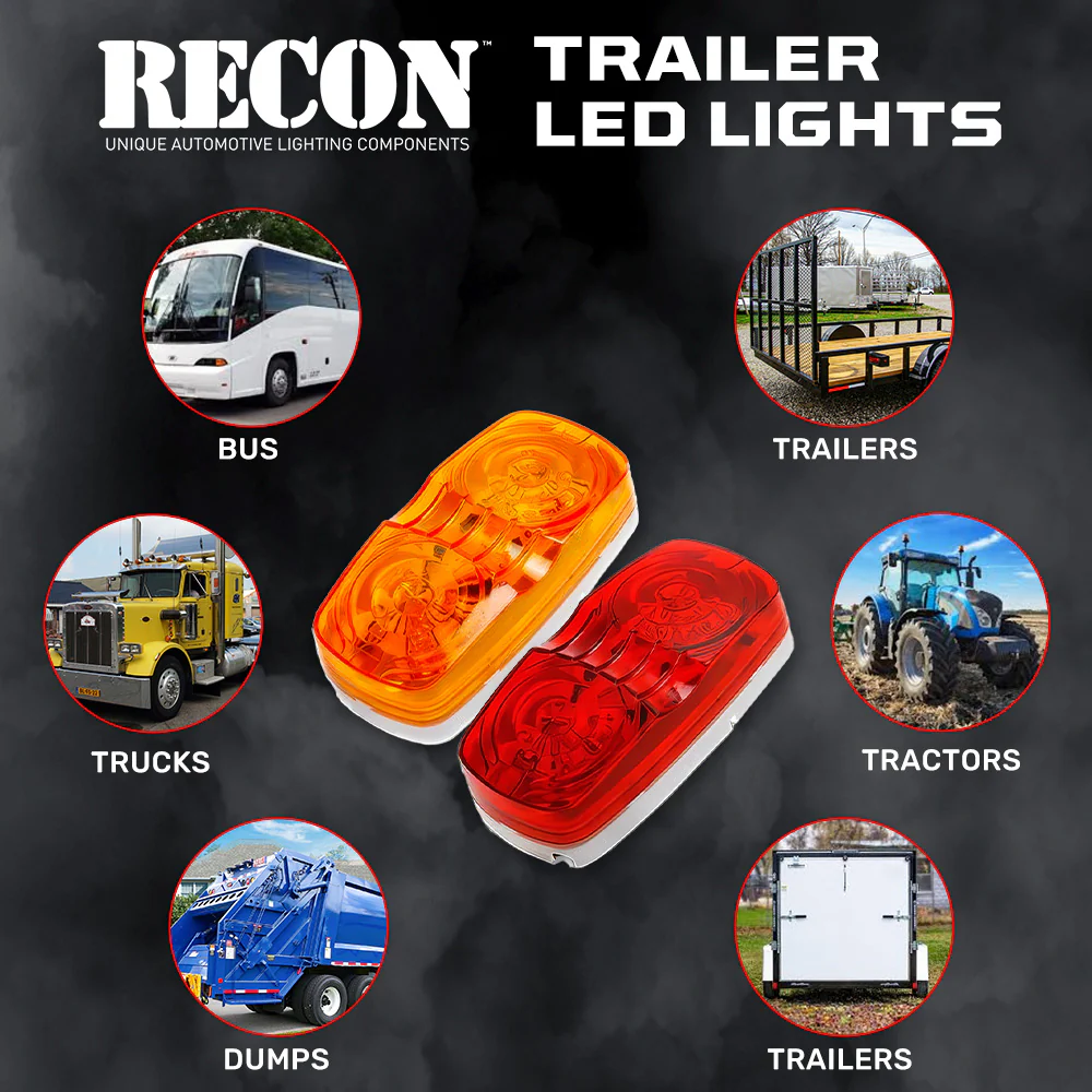 RECON 14-Pc Trailer Clearance Side Marker Running Lights Turn Signals 4" Lights with Ultra Bright 7 Red & 7 Amber LED Lights - Multiple Lens - Image 12