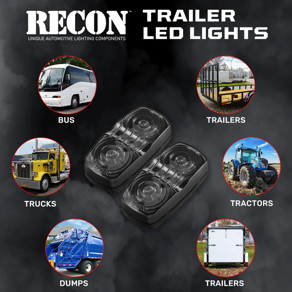 RECON 14-Pc Trailer Clearance Side Marker Running Lights Turn Signals 4" Lights with Ultra Bright 7 Red & 7 Amber LED Lights - Multiple Lens - Image 20