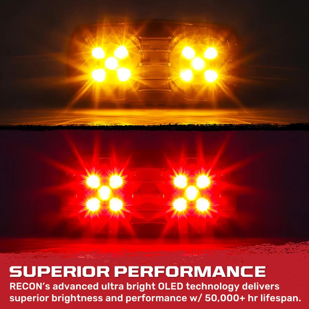 RECON 14-Pc Trailer Clearance Side Marker Running Lights Turn Signals 4" Lights with Ultra Bright 7 Red & 7 Amber LED Lights - Multiple Lens - Image 7