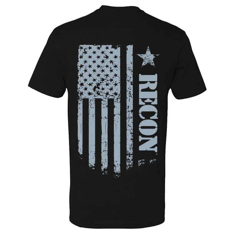 RECON American USA Flag Gray with Logo T-Shirt - Black