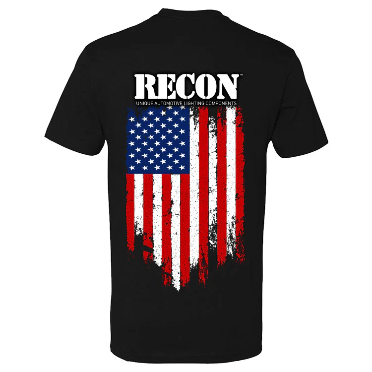 RECON American USA Flag Red, White & Blue with Logo T-Shirt - Black