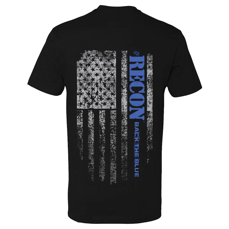 RECON Back The Blue American USA Flag T-Shirt - Black