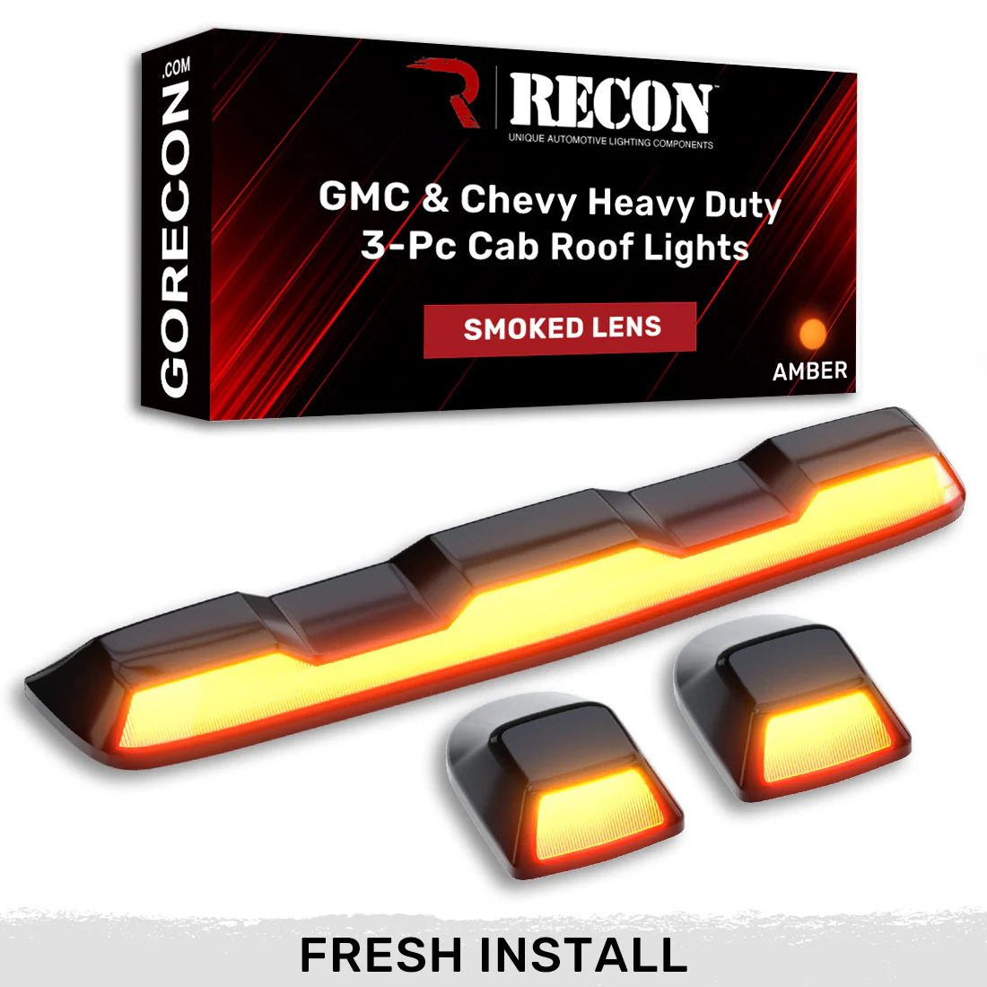 RECON - GMC & Chevy 20-25 (4th Gen) Heavy-Duty 3-Pc Cab Roof Light Set 2-Way Front & Rear Facing Ultra High-Power LED (ATTN: For models that DID NOT come with factory cab roof lights) - Multiple Options - Image 3