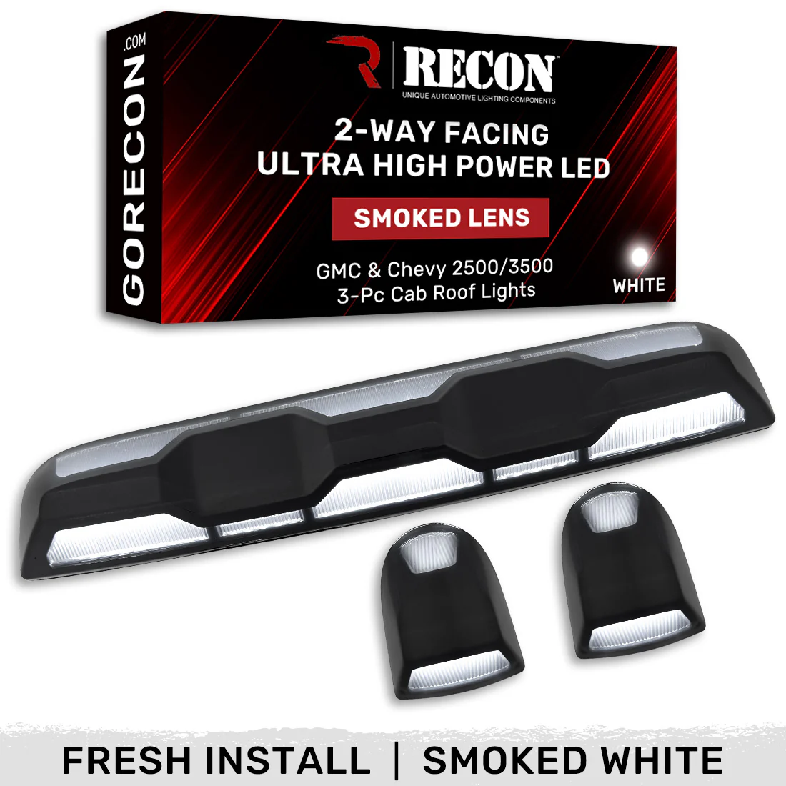RECON - GMC & Chevy 20-25 (4th Gen) Heavy-Duty 3-Pc Cab Roof Light Set 2-Way Front & Rear Facing Ultra High-Power LED (ATTN: For models that DID NOT come with factory cab roof lights) - Multiple Options - Image 36
