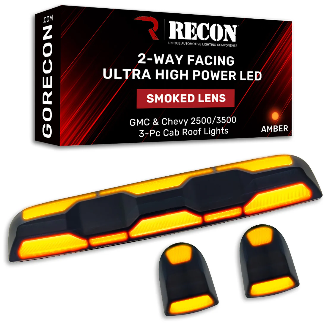 RECON - GMC & Chevy 20-25 (4th Gen) Heavy-Duty 3-Pc Cab Roof Light Set 2-Way Front & Rear Facing Ultra High-Power LED (ATTN: For models that DID NOT come with factory cab roof lights) - Multiple Options - Image 49