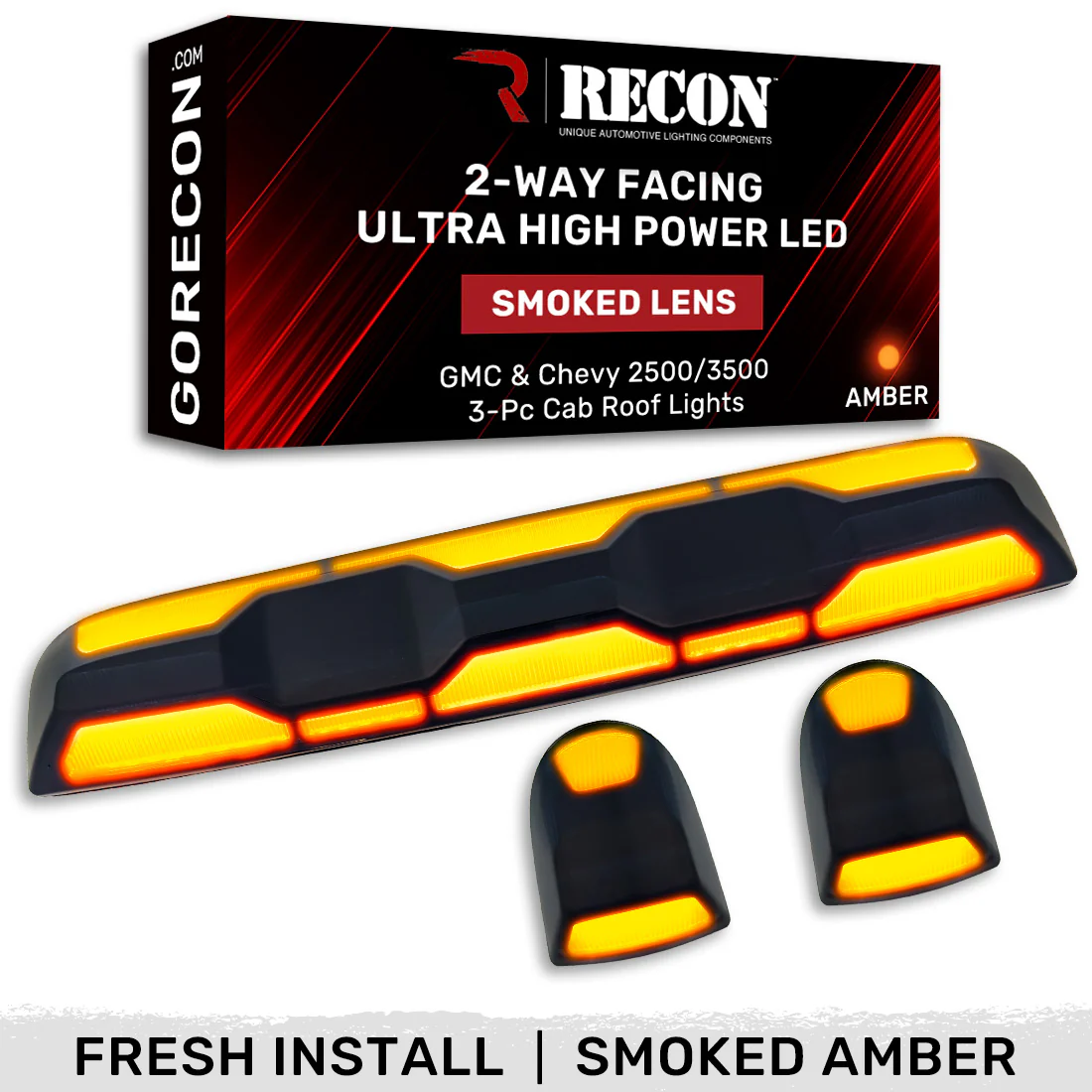 RECON - GMC & Chevy 20-25 (4th Gen) Heavy-Duty 3-Pc Cab Roof Light Set 2-Way Front & Rear Facing Ultra High-Power LED (ATTN: For models that DID NOT come with factory cab roof lights) - Multiple Options - Image 53