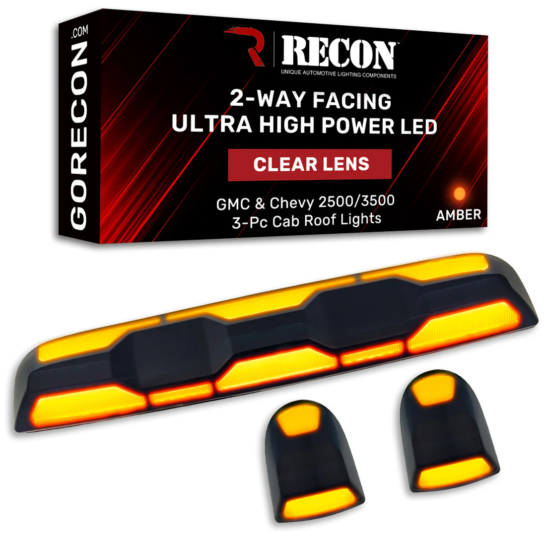 RECON - GMC & Chevy 20-25 (4th Gen) Heavy-Duty 3-Pc Cab Roof Light Set 2-Way Front & Rear Facing Ultra High-Power LED (ATTN: For models that DID NOT come with factory cab roof lights) - Multiple Options - Image 63