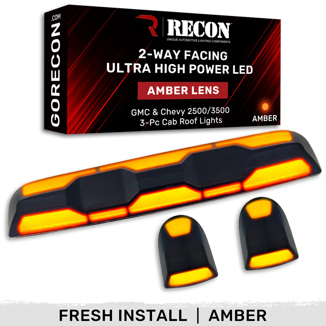 RECON - GMC & Chevy 20-25 (4th Gen) Heavy-Duty 3-Pc Cab Roof Light Set 2-Way Front & Rear Facing Ultra High-Power LED (ATTN: For models that DID NOT come with factory cab roof lights) - Multiple Options - Image 71
