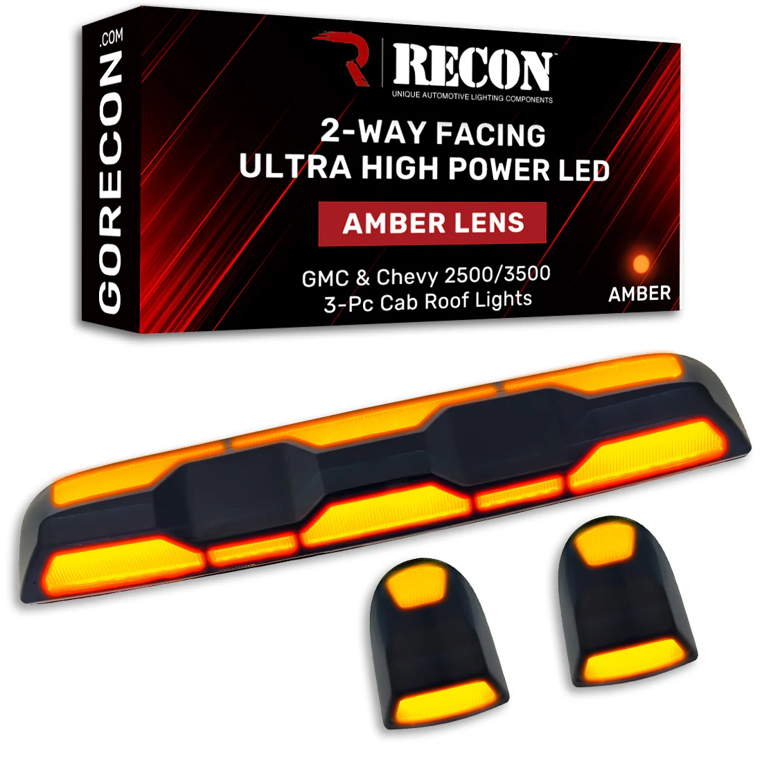 RECON - GMC & Chevy 20-25 (4th Gen) Heavy-Duty 3-Pc Cab Roof Light Set 2-Way Front & Rear Facing Ultra High-Power LED (ATTN: For models that DID NOT come with factory cab roof lights) - Multiple Options - Image 73