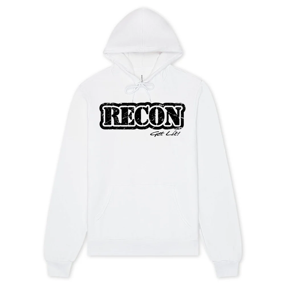 RECON Women's White Hoodie Black Rock Texture Logo