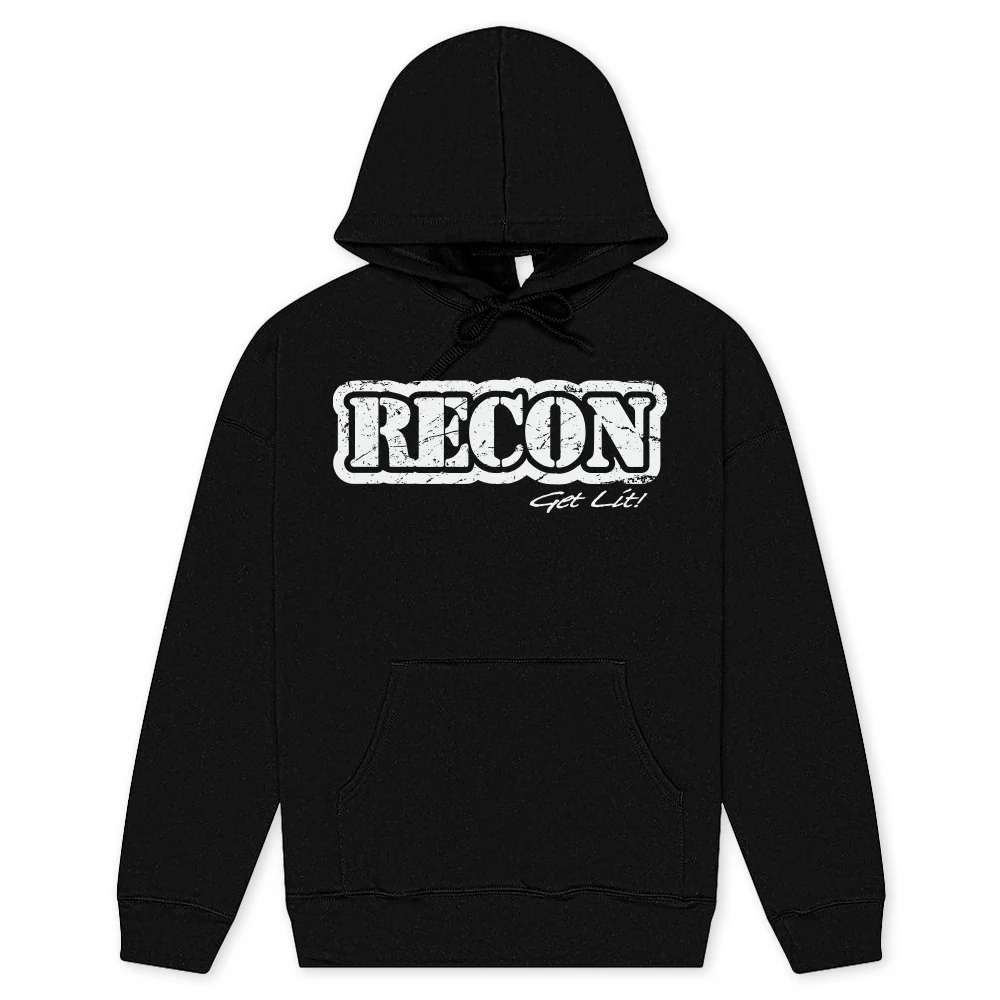 RECON Women's Black Hoodie Rock Texture Logo