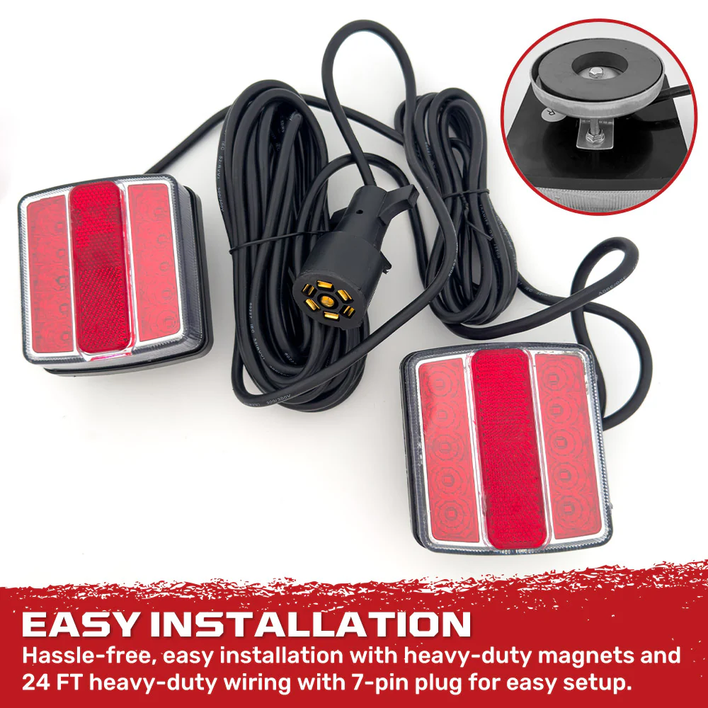 Red Magnetic 2-Pc Universal LED Trailer Lights (Red Running Lights, Brake Lights & Turn Signals) 7-Pin Plug - Image 10