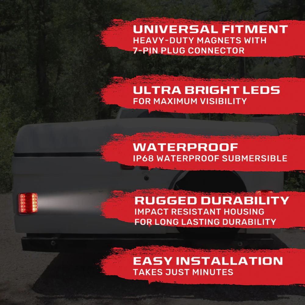 Red Magnetic 2-Pc Universal LED Trailer Lights (Red Running Lights, Brake Lights & Turn Signals) 7-Pin Plug - Image 4