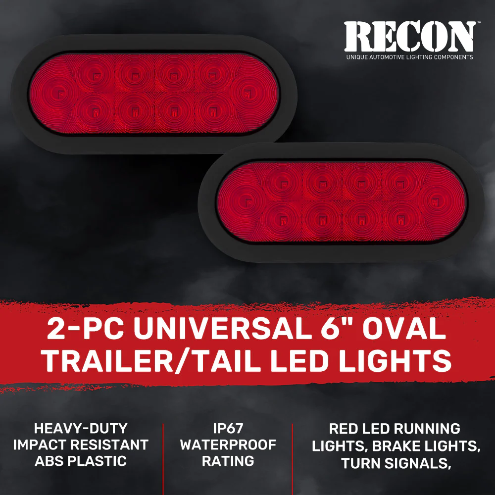 Red Oval 6" Universal 2-Pc LED Cargo Trailer Lights (Red Running Lights, Brake Lights & Turn Signals) 4-Wire Pin System - Image 5