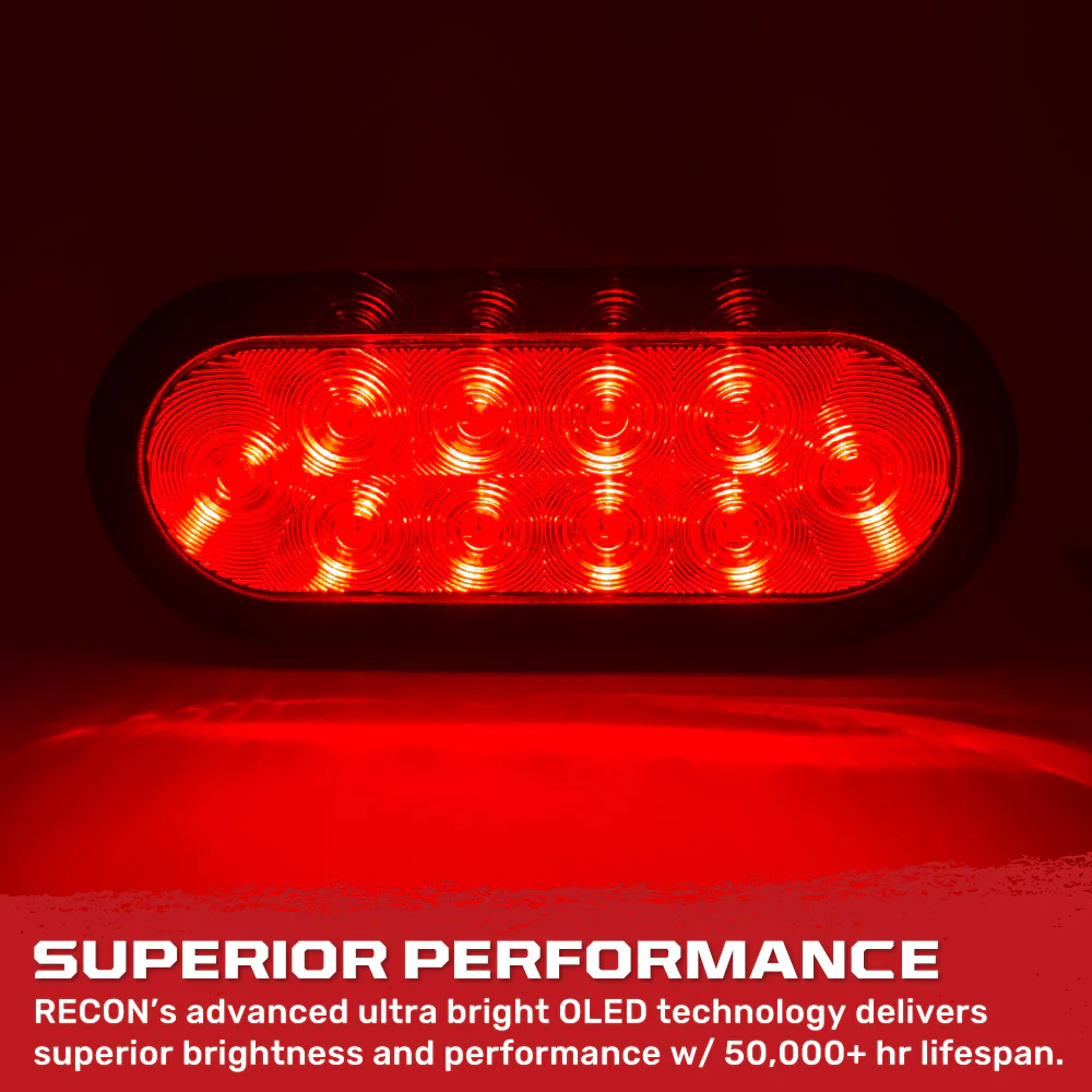Red Oval 6" Universal 2-Pc LED Cargo Trailer Lights (Red Running Lights, Brake Lights & Turn Signals) 4-Wire Pin System - Image 7