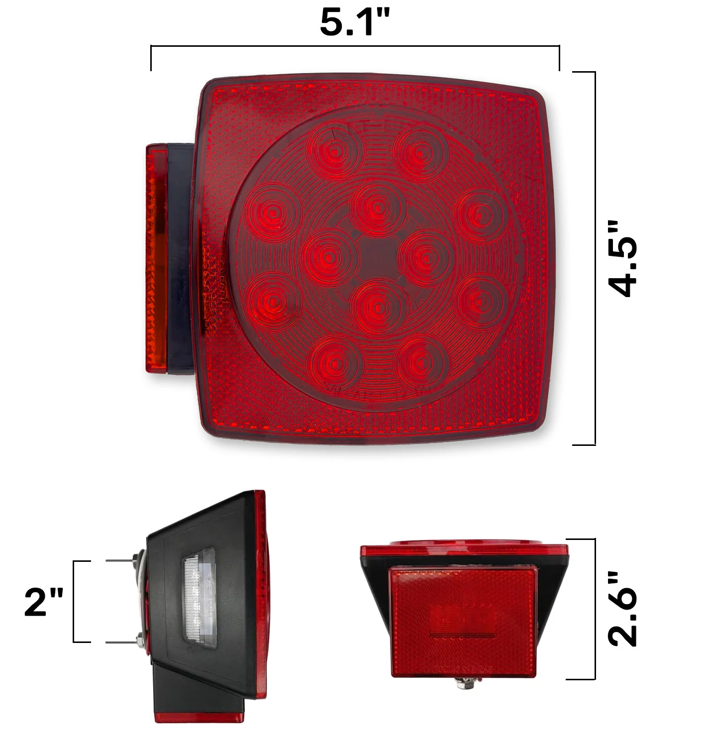 Red Square 2-Pc Universal LED Utility Trailer Lights (Red Running Lights, Brake Lights & Turn Signals) - Image 3