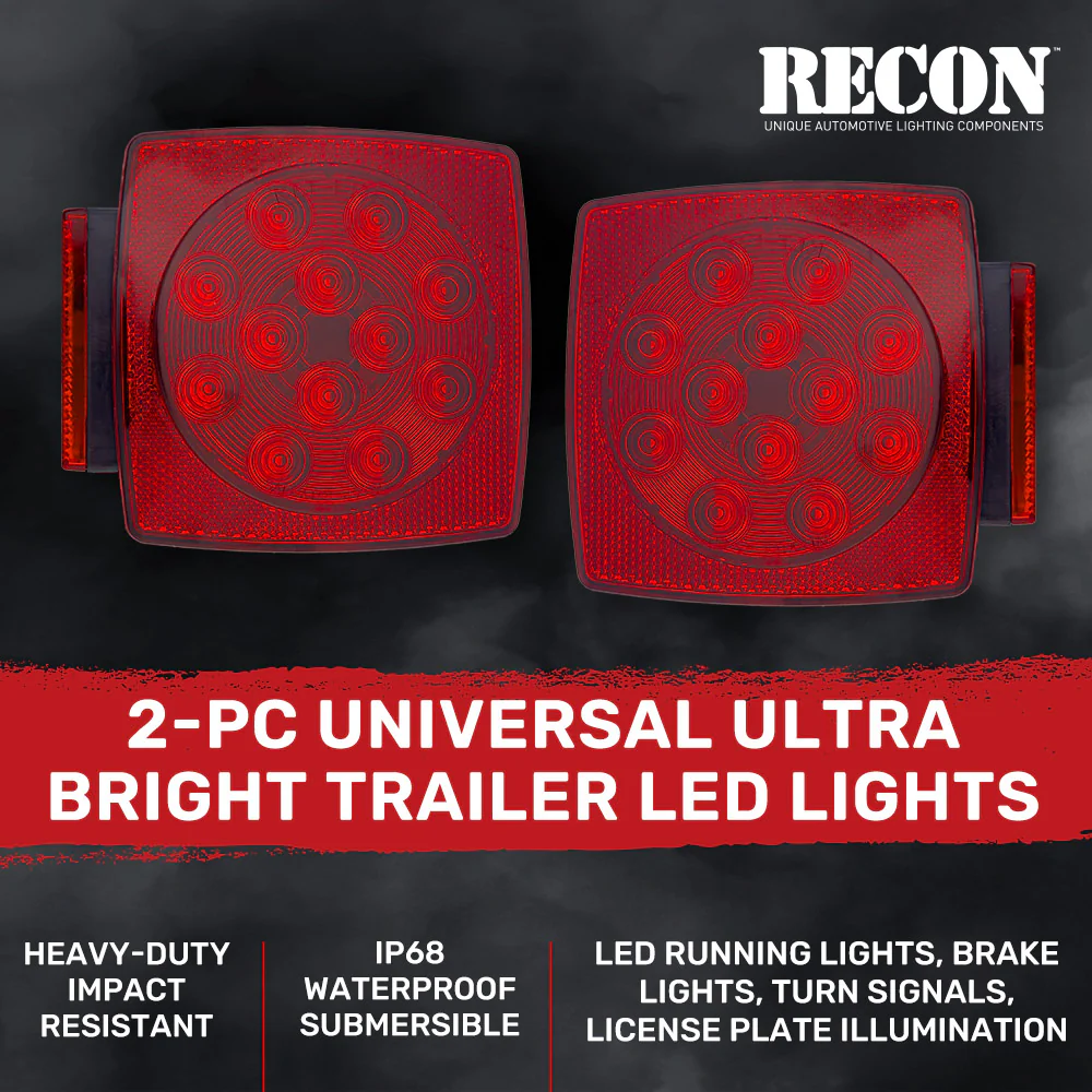 Red Square 2-Pc Universal LED Utility Trailer Lights (Red Running Lights, Brake Lights & Turn Signals) - Image 4