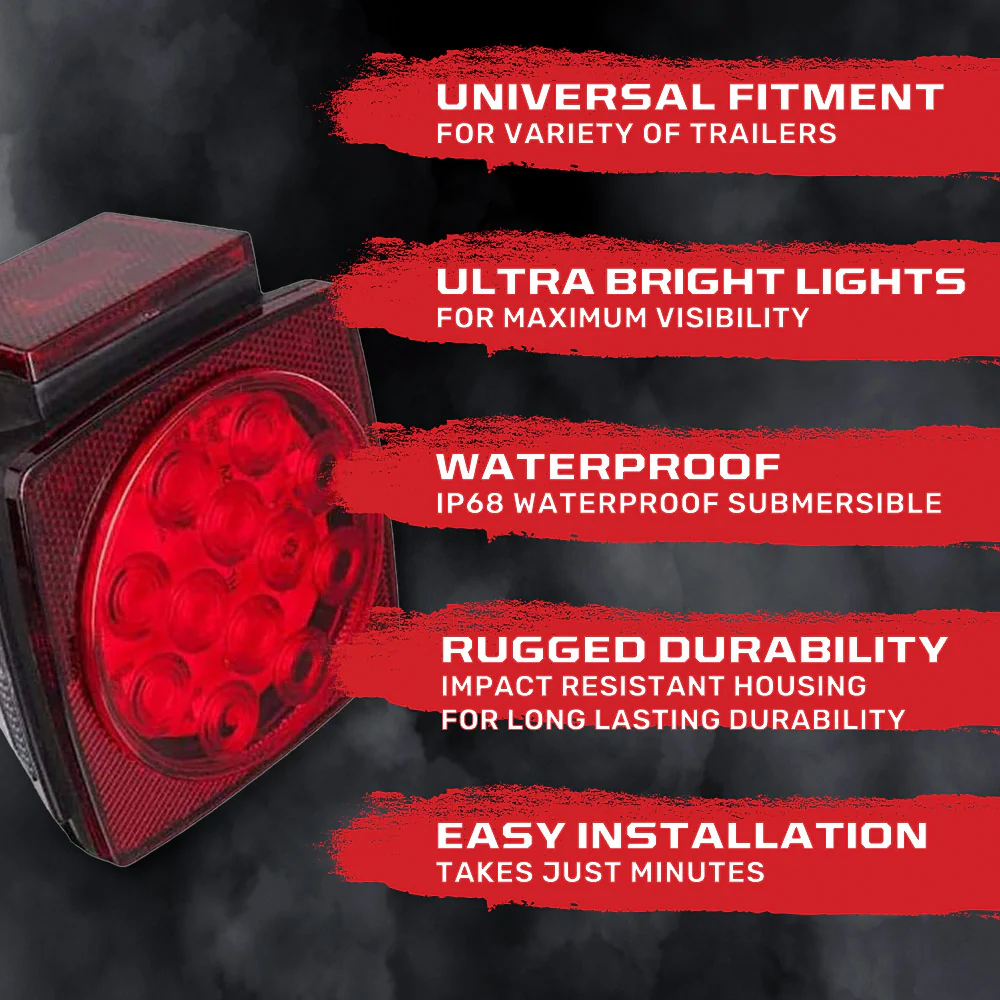 Red Square 2-Pc Universal LED Utility Trailer Lights (Red Running Lights, Brake Lights & Turn Signals) - Image 5