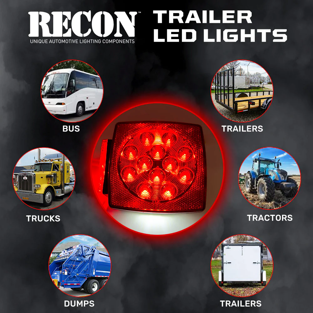 Red Square 2-Pc Universal LED Utility Trailer Lights (Red Running Lights, Brake Lights & Turn Signals) - Image 6