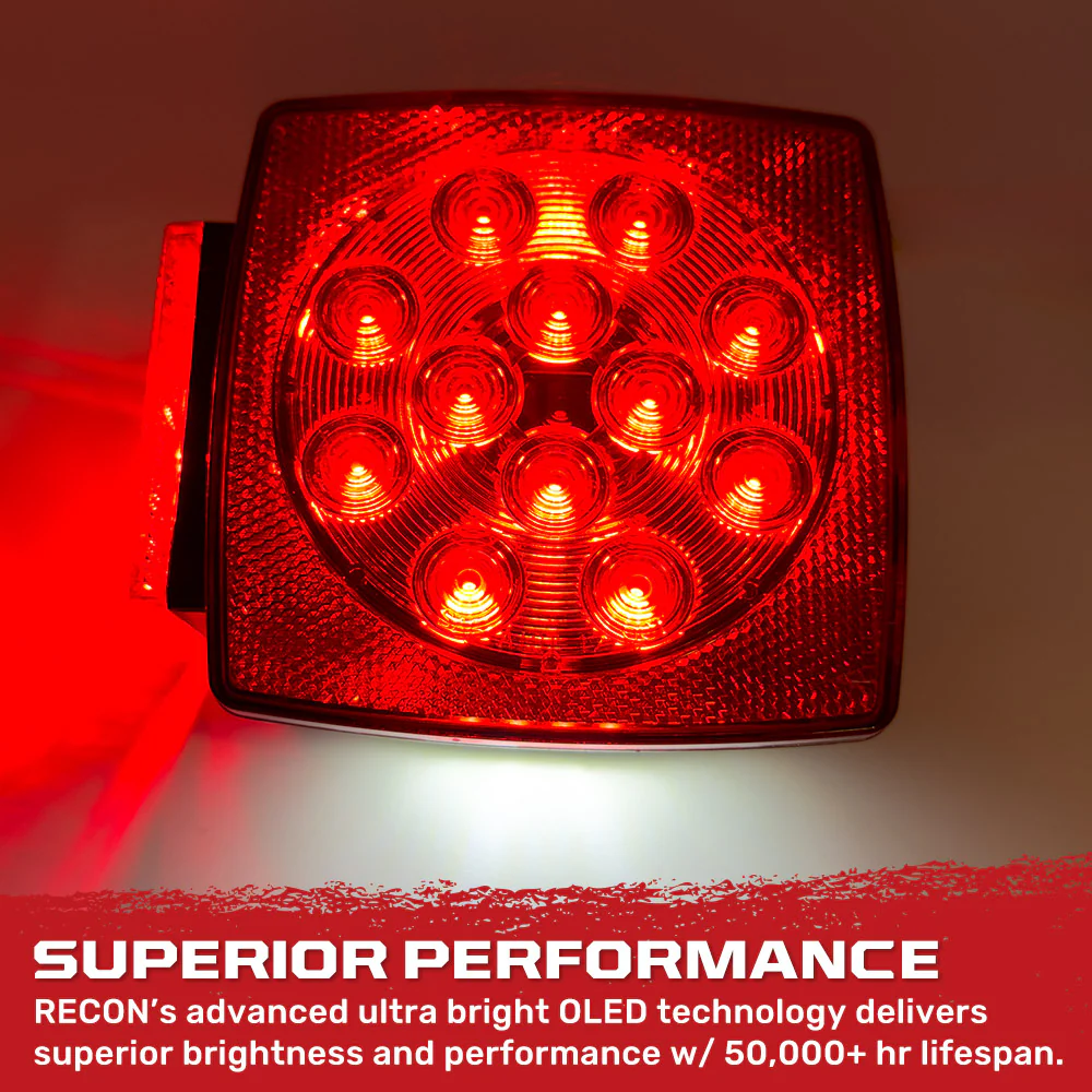 Red Square 2-Pc Universal LED Utility Trailer Lights (Red Running Lights, Brake Lights & Turn Signals) - Image 7