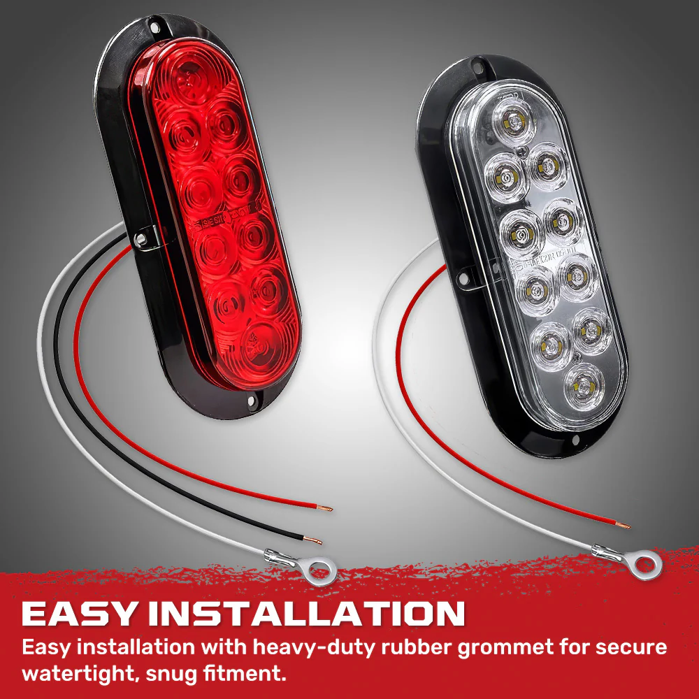 Red & White Oval 6" Universal 4-PC LED Trailer Tail Lights (Red Tail Lights, Brake Lights & Turn Signals, White Backup/Reverse Lights) - Image 11